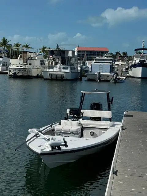 18 ft Dolphin Backcountry Pro skiff at the dock in Key West