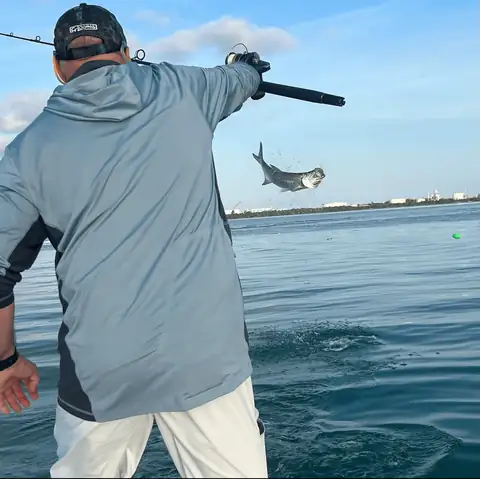 Angler hooked up to a jumping tarpon near Key West